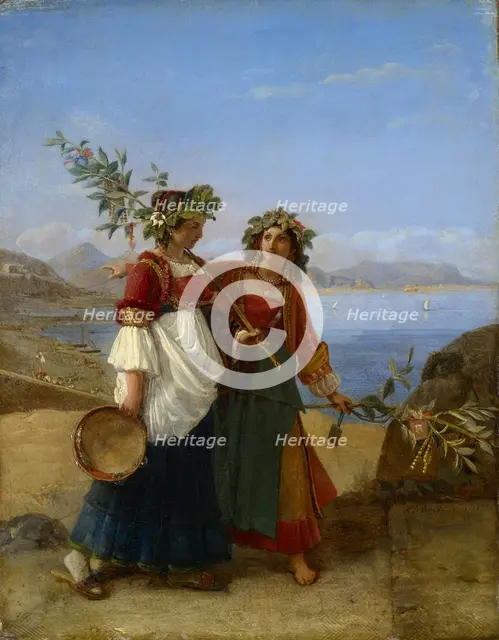 Dies palmarum, two Neapolitan girls returning from the festival, 1823. Creator: Louis Léopold Robert.