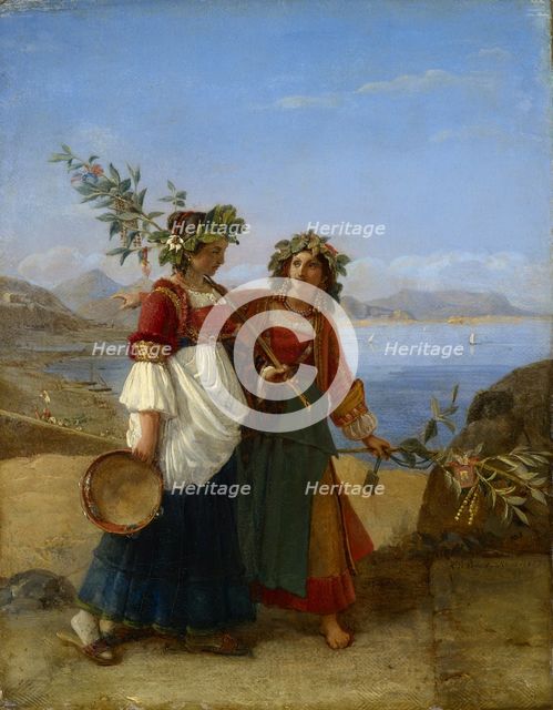 Dies palmarum, two Neapolitan girls returning from the festival, 1823. Creator: Louis Léopold Robert.