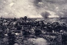 Difficulties of Gun Transport: Man Power Reinforces Horse Power 1917. Creator: Unknown