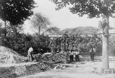 Digging trench at Porte Maillot, Paris, 1914. Creator: Bain News Service