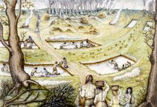 Digging defence ditches, c5th century BC, (c1990-2010). Artist: Miranda Schofield