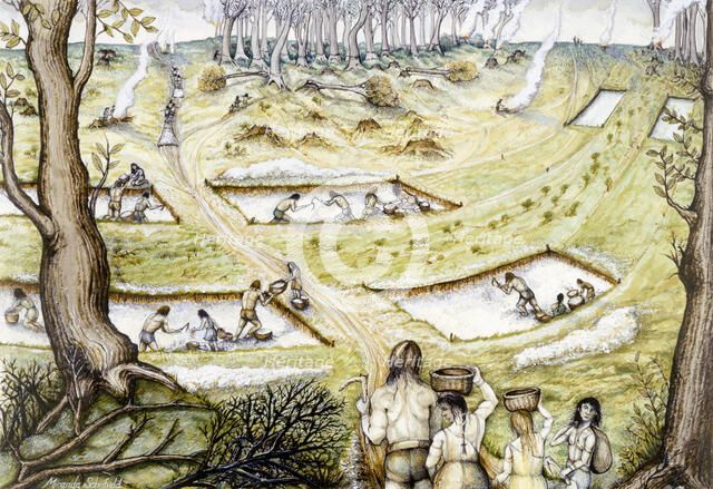 Digging defence ditches, c5th century BC, (c1990-2010). Artist: Miranda Schofield.
