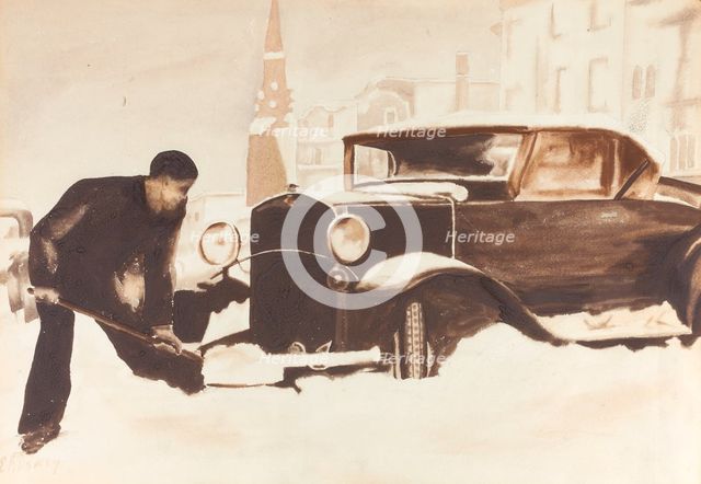 Digging Out Car, 1934. Creator: Elizabeth R. Dewey.