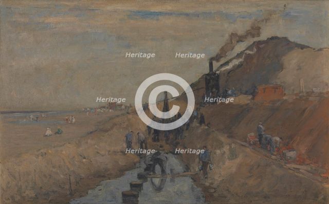 Dike Building on the Beach at Knokke, 1909. Creator: Richard Baseleer.