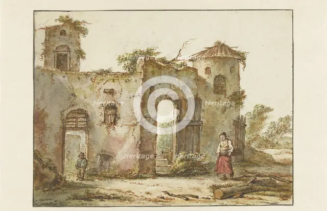 Dilapidated building with a wood-gatherer on the right, 1782-1837. Creator: Pieter Bartholomeusz. Barbiers.