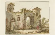 Dilapidated building with a wood-gatherer on the right, 1782-1837. Creator: Pieter Bartholomeusz. Barbiers