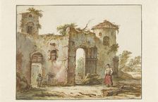 Dilapidated building with a wood-gatherer on the right, 1782-1837. Creator: Pieter Bartholomeusz. Barbiers