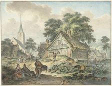 Dilapidated house and village church, 1777. Creator: Hendrik Meijer