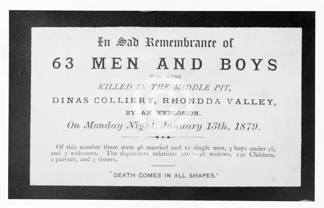 Dinas Colliery Explosion, memorial card, 1879. Creator: Unknown.