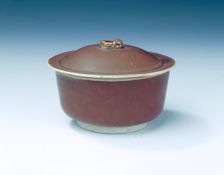 Ding persimmon red glazed covered bowl with white glazed interior, Jin dynasty, China, 12th century