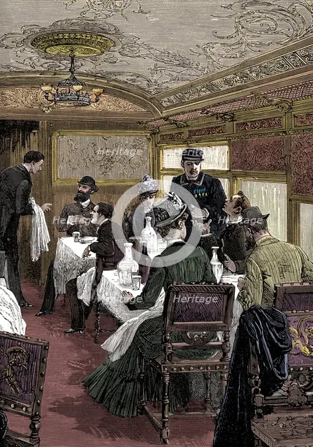 Dining car on the Orient Express, c1885. Artist: Unknown.