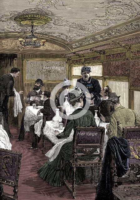 Dining car on the Orient Express, c1885. Artist: Unknown.