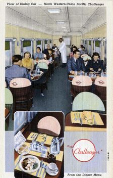 Dining car on the North Western Union Pacific's popular Challenger train, USA, 1941