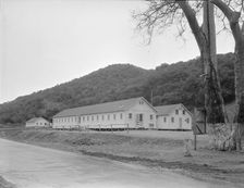 Dining hall, kitchen and hospital, Hot Springs federal shelter, California, 1936. Creator: Dorothea Lange