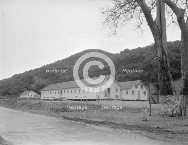 Dining hall, kitchen and hospital, Hot Springs federal shelter, California, 1936. Creator: Dorothea Lange.