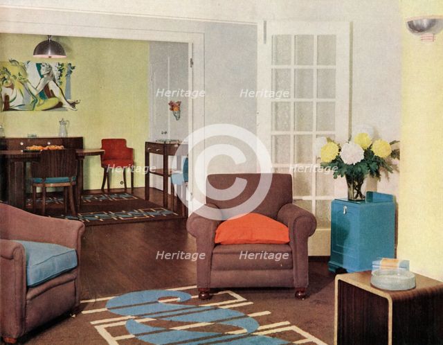 'Dining-room and lounge in a reconstructed London apartment for Mrs. Harry Ewbank at Bryanston Court Creator: Unknown.