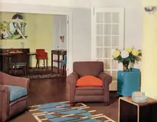 Dining-room and lounge in a reconstructed London apartment for Mrs. Harry Ewbank at Bryanston Court Creator: Unknown