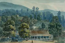 Dining Room and Stage Offices at White Sulphur Springs, 1832. Creator: John Hazelhurst Boneval Latrobe