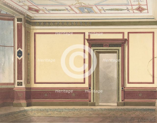 Dining Room Elevation in a Simplified Third Pompeian Style, ca. 1870-90. Creators: John Gregory Crace, John Dibblee Crace.