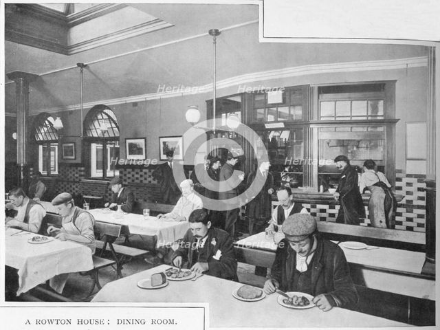 Dining room in a Rowton House, Hammersmith, London, c1902 (1903). Artist: Unknown.
