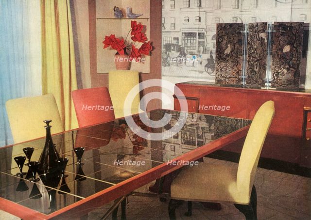 'Dining-room in sang-de-boeuf lacquer, by Hayes Marshall for Fortnum & Mason Ltd., London', 1937. Creator: Unknown.