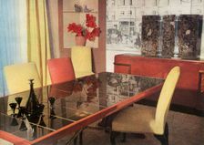 Dining-room in sang-de-boeuf lacquer, by Hayes Marshall for Fortnum & Mason Ltd., London 1937. Creator: Unknown
