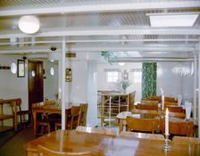 Dining room in the full-rigged ship af Chapman converted into a youth hostel, Stockholm, Sweden. Artist: Göran Algård