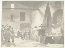 Dining room of the inn in Barletta, 1778. Creator: Louis Ducros