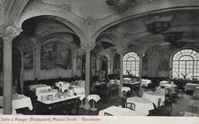 Dining room of the Restaurant Maison Dorée in Barcelona, ??1915 photograph, postcard