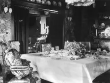 Dining room with table setting for four, Mrs. Phoebe Apperson Hearst's home...California, 1920s Creator: Frances Benjamin Johnston