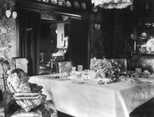 Dining room with table setting for four, Mrs. Phoebe Apperson Hearst's home...California, 1920s Creator: Frances Benjamin Johnston