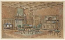 Dining room with chimney in Renaissance style, c.1925. Creator: Monogrammist HK