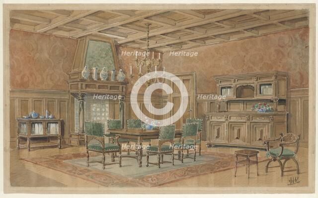 Dining room with chimney in Renaissance style, c.1925. Creator: Monogrammist HK.