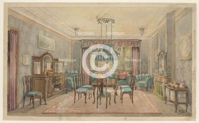 Dining room with green canapé, c.1925. Creator: Monogrammist HK.