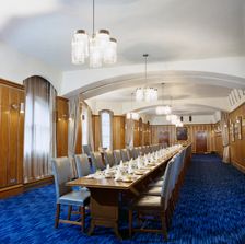 Dining table in the Old Bailey, London, 1972-1975. Artist: John Gay