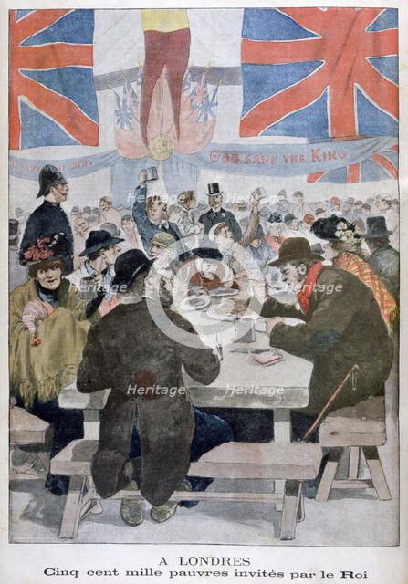Dinner for the poor in celebration of the coronation of King Edward VII, London, 1902. Artist: Unknown