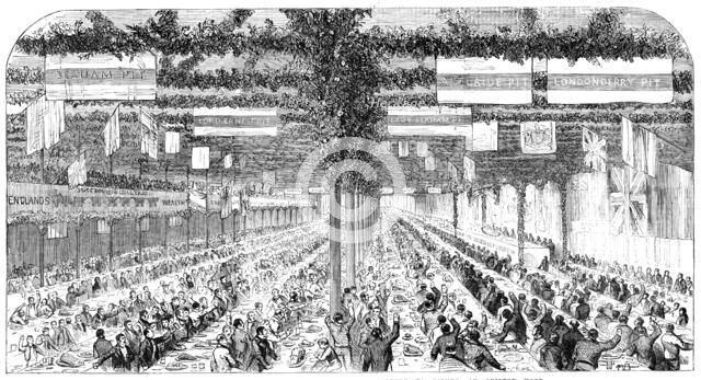 Dinner given by Frances Marchioness of Londonderry to Pitmen, on Chilton Moor, 1856.  Creator: Unknown.