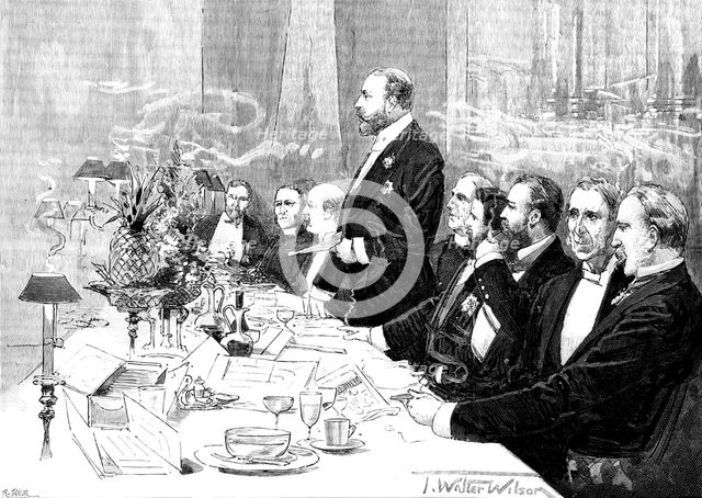 Dinner in aid of a National Leprosy Fund, presided over by the Prince of Wales, 1890. Creator: R. Taylor.