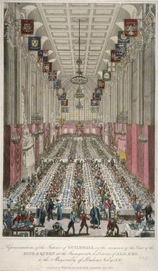 Dinner in the Guildhall, City of London, 1830. Artist: Anon