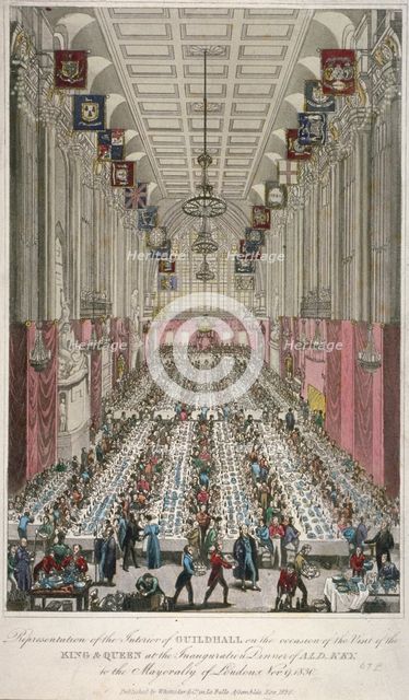 Dinner in the Guildhall, City of London, 1830. Artist: Anon