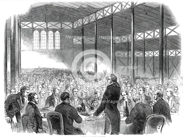 Dinner in the Pavilion, Royal Agricultural Society's Show, Shrewsbury, 1845. Creator: Unknown.