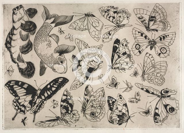 Dinner Service (Rousseau service): Butterflies and Fish (no. 16), 1866. Creator: Félix Bracquemond (French, 1833-1914).