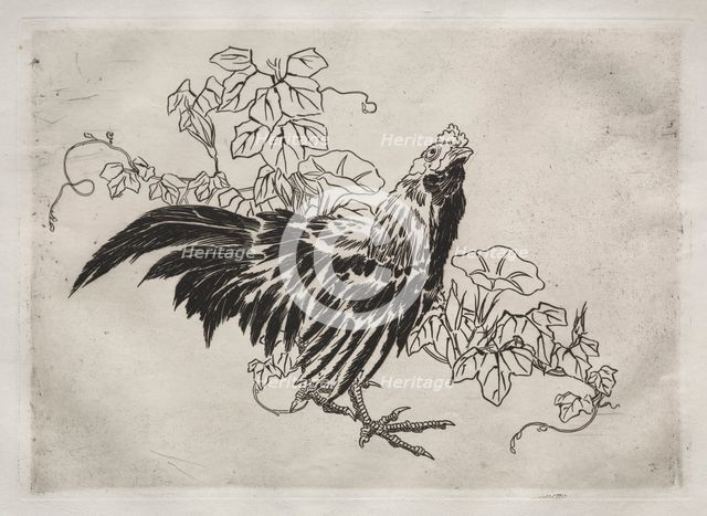 Dinner Service (Rousseau service): Rooster and morning glories (no. 25), 1866. Creator: Félix Bracquemond (French, 1833-1914).