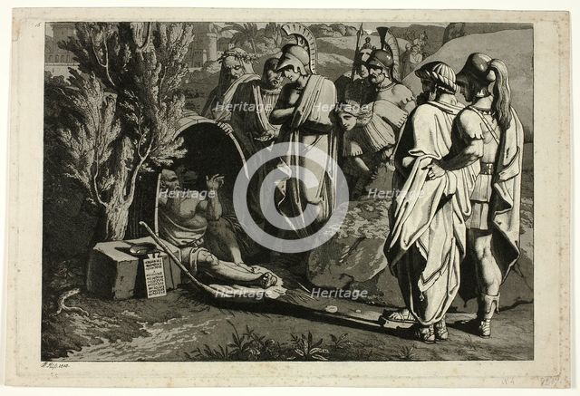 Diogenes in His Tub with Alexander and His Generals, 1810. Creator: Carl Russ.