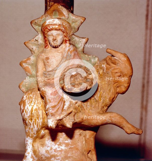 Dionysus on a goat, Greek terracotta, Attic period,  c350 B Artist: Unknown.