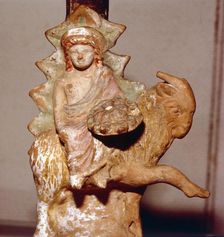 Dionysus on a goat, Greek terracotta, Attic period, c350 B