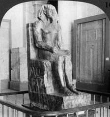 Diorite statue of King Khafre, builder of the second Pyramid of Gizeh, Cairo, Egypt 1905.Artist: Underwood & Underwood