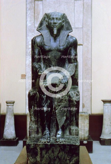 Diorite statue of the Ancient Egyptian pharaoh Khafre, 26th century BC. Artist: Unknown