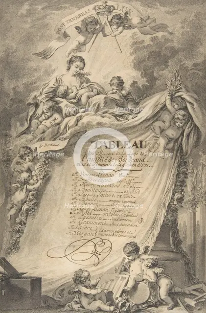 Diploma for the Freemasons of Bordeaux, after François Boucher, 1766. Creator: Pierre Philippe Choffard.