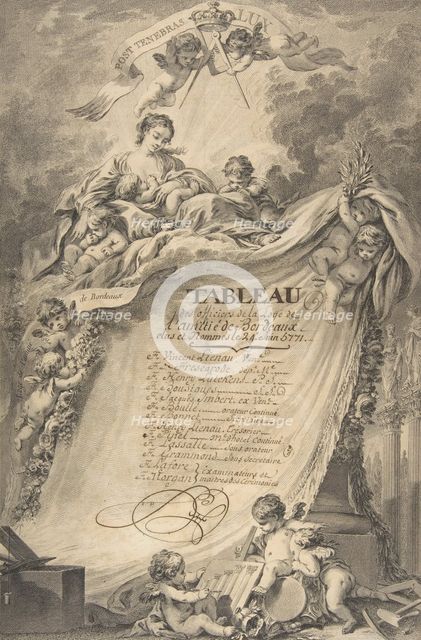 Diploma for the Freemasons of Bordeaux, after François Boucher, 1766. Creator: Pierre Philippe Choffard.
